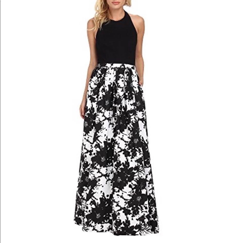 Aidan black and white flowered ball gown